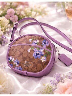Coach Canteen Crossbody Bag Floral Signature Canvas Lavender Limited Edition